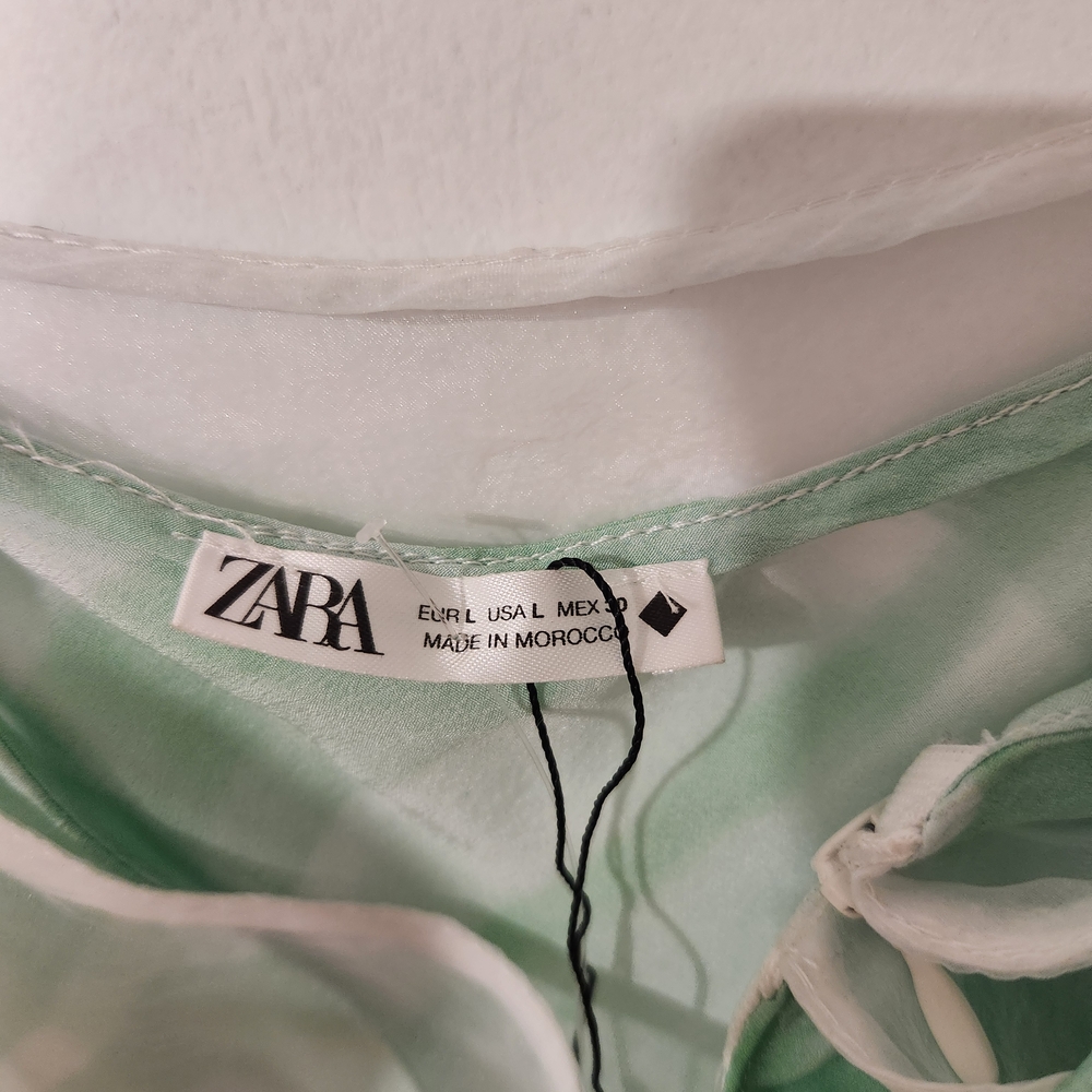 Zara Green and White Sheer Slip Dress - Picture 3 of 5